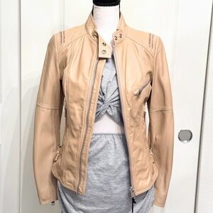 Brand New Diesel Women's Tan Leather Biker Jacket, Size XXS